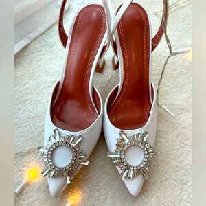 BNWOT White Heeled Sandals with Silver Rhinestones Front Decor Star
